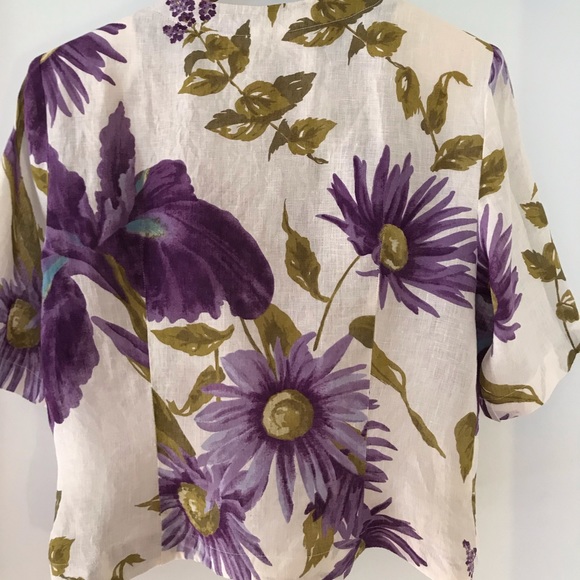 Vintage floral linen Brian Bailey button front top Size 12 - Picture 7 of 16